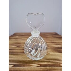 Vintage Perfume‎ Bottle Optic Swirl Ribbed Crystal with Heart Stopper 5.5x3"